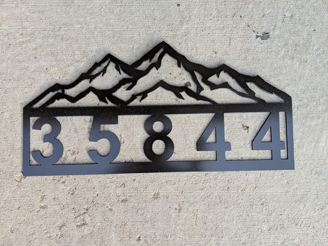 Custom plasma-cut mountain address sign